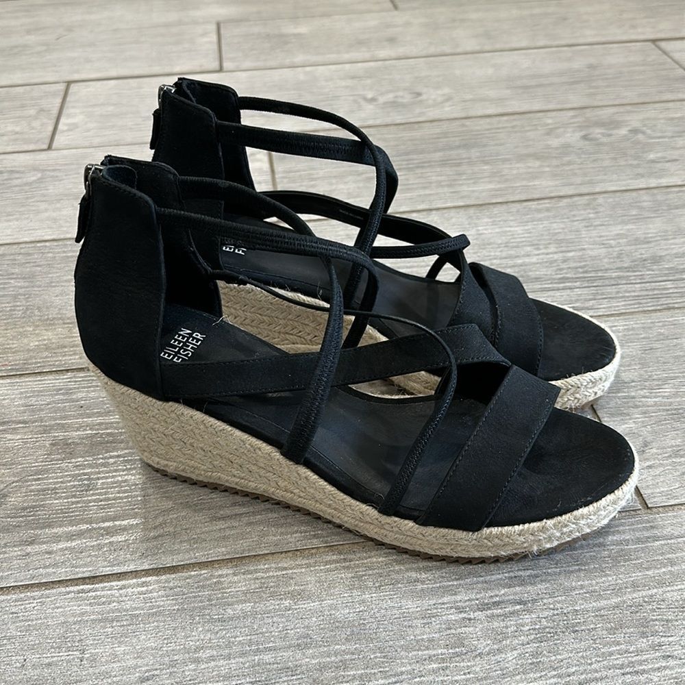 Eileen Fisher Black Strappy Wedge Sandals Only Worn Once. - Picture 4 of 9